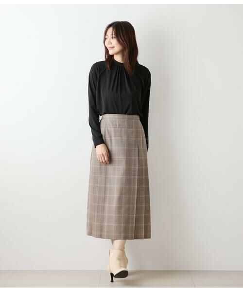 NEWYORKER L-SIZE / ニューヨーカー エルサイズ ミニ・ひざ丈スカート | カラードグレンチェック サイドタックプリーツスカート | 詳細6