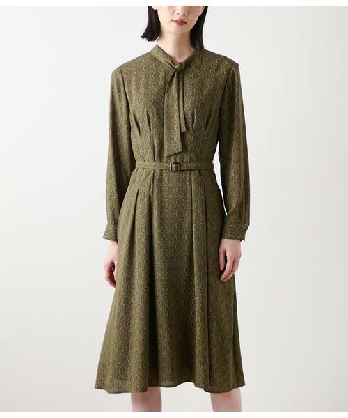 NEWYORKER L-SIZE / ニューヨーカー エルサイズ ミニ丈・ひざ丈ワンピース | ビットプリント ボウタイワンピース | 詳細1