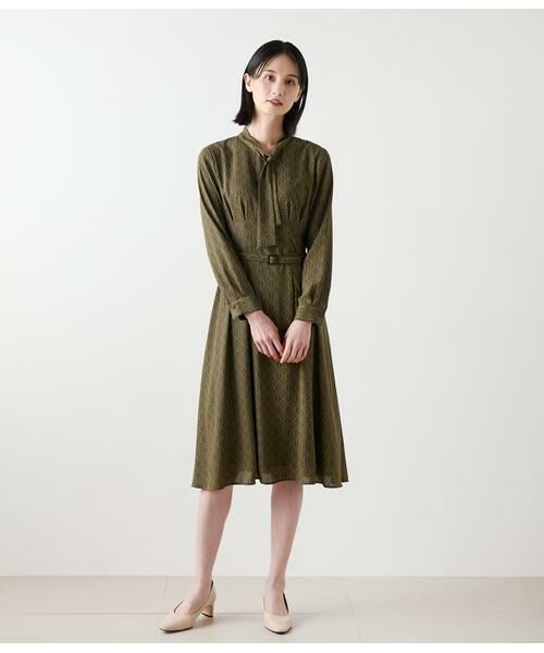 NEWYORKER L-SIZE / ニューヨーカー エルサイズ ミニ丈・ひざ丈ワンピース | ビットプリント ボウタイワンピース | 詳細10