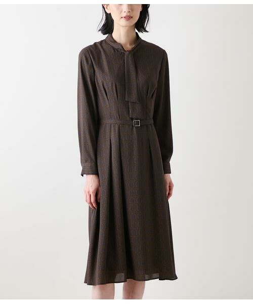 NEWYORKER L-SIZE / ニューヨーカー エルサイズ ミニ丈・ひざ丈ワンピース | ビットプリント ボウタイワンピース | 詳細12