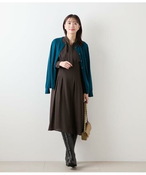 NEWYORKER L-SIZE / ニューヨーカー エルサイズ ミニ丈・ひざ丈ワンピース | ビットプリント ボウタイワンピース | 詳細14