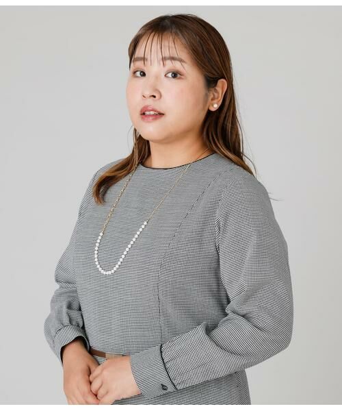 NEWYORKER L-SIZE / ニューヨーカー エルサイズ ミニ丈・ひざ丈ワンピース | ウール混ハウンドトゥース ウエスト切替えパイピングフレアワンピース | 詳細12