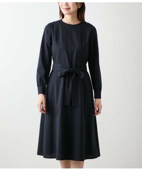 NEWYORKER L-SIZE / ニューヨーカー エルサイズ ミニ丈・ひざ丈ワンピース | ウール混ハウンドトゥース ウエスト切替えパイピングフレアワンピース | 詳細14