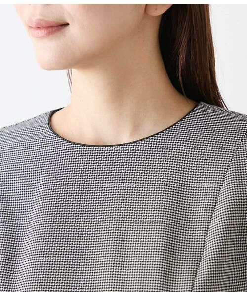 NEWYORKER L-SIZE / ニューヨーカー エルサイズ ミニ丈・ひざ丈ワンピース | ウール混ハウンドトゥース ウエスト切替えパイピングフレアワンピース | 詳細3