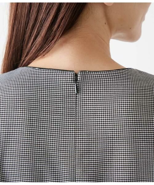 NEWYORKER L-SIZE / ニューヨーカー エルサイズ ミニ丈・ひざ丈ワンピース | ウール混ハウンドトゥース ウエスト切替えパイピングフレアワンピース | 詳細6