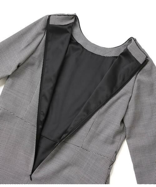 NEWYORKER L-SIZE / ニューヨーカー エルサイズ ミニ丈・ひざ丈ワンピース | ウール混ハウンドトゥース ウエスト切替えパイピングフレアワンピース | 詳細7
