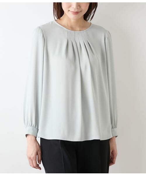 NEWYORKER L-SIZE / ニューヨーカー エルサイズ シャツ・ブラウス | ジョーゼットサテン フロントタック9分袖ブラウス | 詳細1