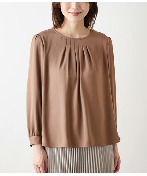NEWYORKER L-SIZE / ニューヨーカー エルサイズ シャツ・ブラウス | ジョーゼットサテン フロントタック9分袖ブラウス | 詳細7