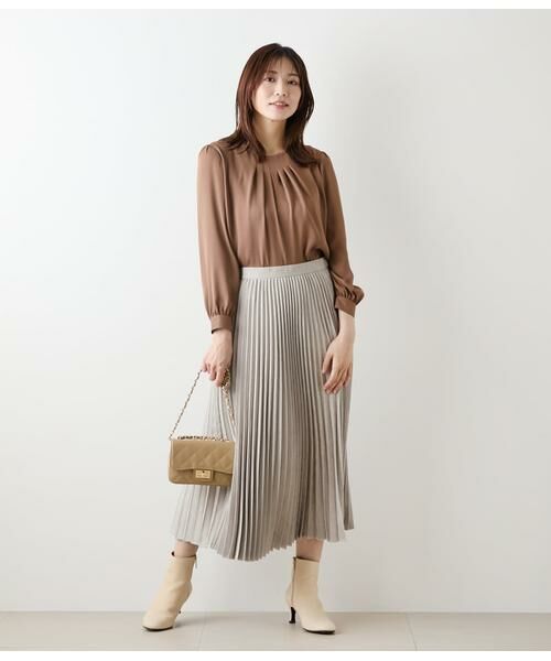 NEWYORKER L-SIZE / ニューヨーカー エルサイズ シャツ・ブラウス | ジョーゼットサテン フロントタック9分袖ブラウス | 詳細8