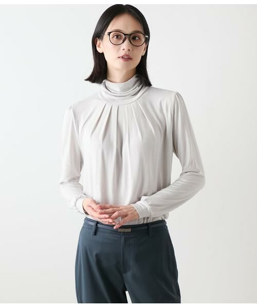 NEWYORKER L-SIZE / ニューヨーカー エルサイズ カットソー | ラグウォーム ギャザータートルネックカットソー(ライトグレー)