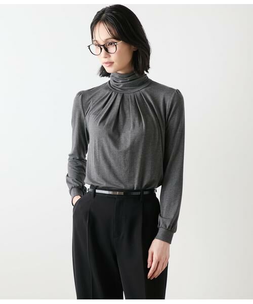 NEWYORKER L-SIZE / ニューヨーカー エルサイズ カットソー | ラグウォーム ギャザータートルネックカットソー(ダークグレー)
