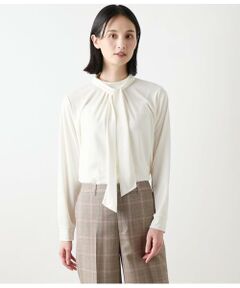 NEWYORKER L-SIZE / ニューヨーカー エルサイズ カットソー | ポリエステル強撚スムース ボウタイ付きハイネックカットソープルオーバー