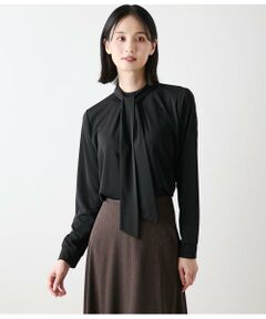 NEWYORKER L-SIZE / ニューヨーカー エルサイズ カットソー | ポリエステル強撚スムース ボウタイ付きハイネックカットソープルオーバー