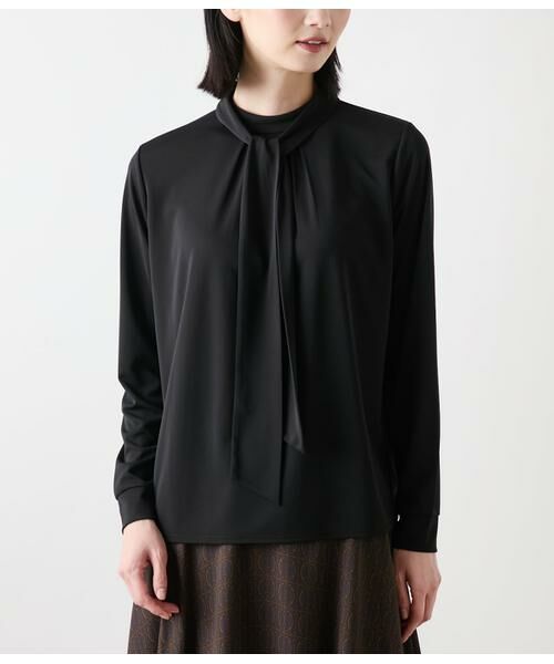 NEWYORKER L-SIZE / ニューヨーカー エルサイズ カットソー | ポリエステル強撚スムース ボウタイ付きハイネックカットソープルオーバー | 詳細13