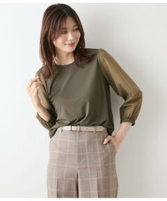 NEWYORKER L-SIZE / ニューヨーカー エルサイズ カットソー | ポリエステル強撚スムース×トリコットオーガンジー 8分袖Tプルオーバー