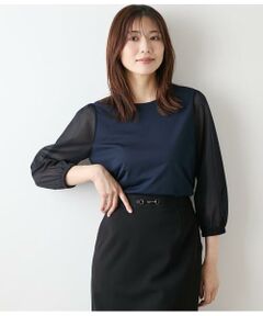 NEWYORKER L-SIZE / ニューヨーカー エルサイズ カットソー | ポリエステル強撚スムース×トリコットオーガンジー 8分袖Tプルオーバー