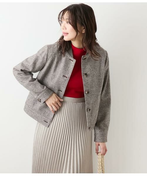 NEWYORKER L-SIZE/ニューヨーカー エルサイズ ブロークンヘリンボーンツィード ブルゾン ブラウン L13号 NEWYORKER L-SIZE/ニューヨーカー エルサイズ ブロークンヘリンボーンツィード ブルゾン ブラウン L13号