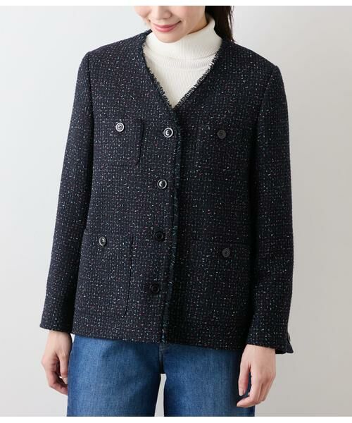 NEWYORKER L-SIZE / ニューヨーカー エルサイズ テーラードジャケット | ネオンカラーミックスツィード ノーカラージャケット | 詳細1