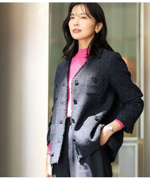 NEWYORKER L-SIZE / ニューヨーカー エルサイズ テーラードジャケット | ネオンカラーミックスツィード ノーカラージャケット | 詳細15