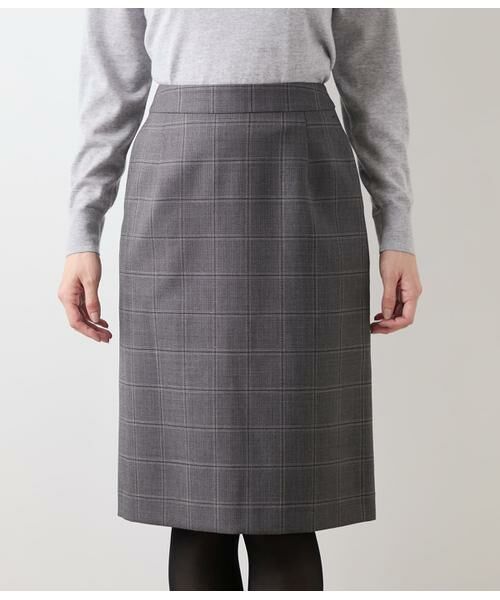 NEWYORKER L-SIZE / ニューヨーカー エルサイズ ミニ・ひざ丈スカート | ウールウインドウペイン ストレートスカート | 詳細1
