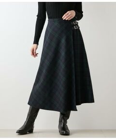 NEWYORKER L-SIZE / ニューヨーカー エルサイズ ミニ・ひざ丈スカート | ウールブラックウォッチ アシメキルトスカート