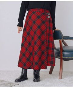 NEWYORKER L-SIZE / ニューヨーカー エルサイズ ミニ・ひざ丈スカート | ウールタータン アシメキルトスカート