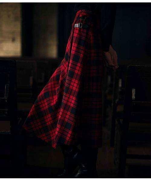 NEWYORKER L-SIZE / ニューヨーカー エルサイズ ミニ・ひざ丈スカート | ウールタータン アシメキルトスカート | 詳細11