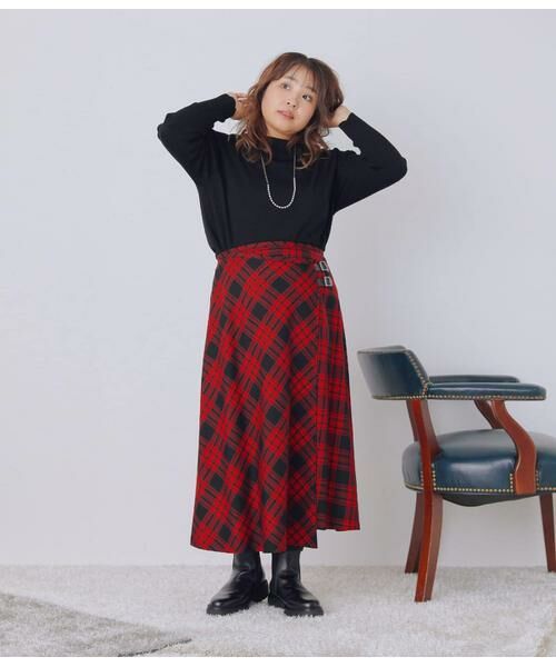 NEWYORKER L-SIZE / ニューヨーカー エルサイズ ミニ・ひざ丈スカート | ウールタータン アシメキルトスカート | 詳細13