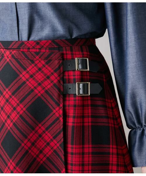 NEWYORKER L-SIZE / ニューヨーカー エルサイズ ミニ・ひざ丈スカート | ウールタータン アシメキルトスカート | 詳細3