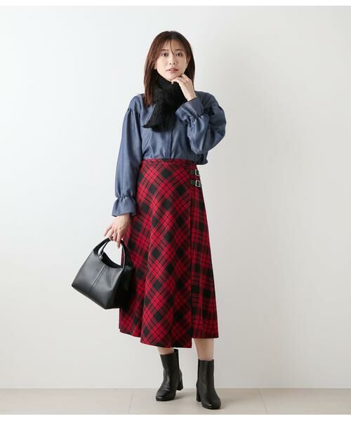 NEWYORKER L-SIZE / ニューヨーカー エルサイズ ミニ・ひざ丈スカート | ウールタータン アシメキルトスカート | 詳細8
