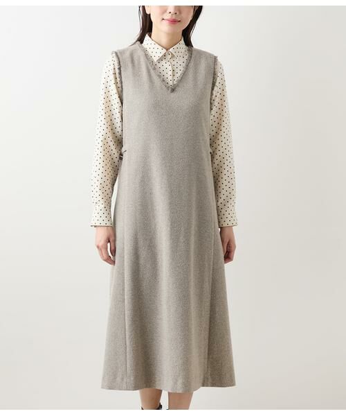 NEWYORKER L-SIZE / ニューヨーカー エルサイズ ミニ丈・ひざ丈ワンピース | TRツイルツィード Vネックジャンパースカート | 詳細1