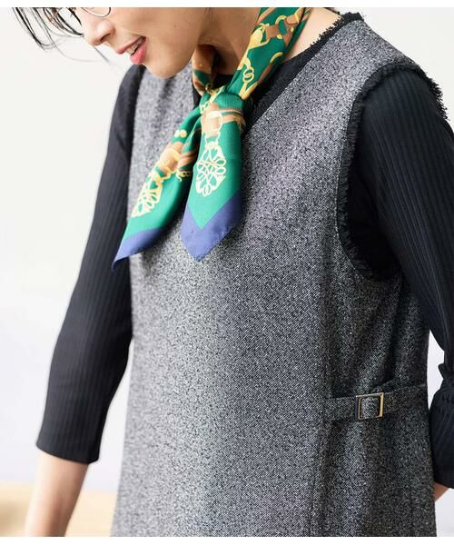 NEWYORKER L-SIZE / ニューヨーカー エルサイズ ミニ丈・ひざ丈ワンピース | TRツイルツィード Vネックジャンパースカート | 詳細13