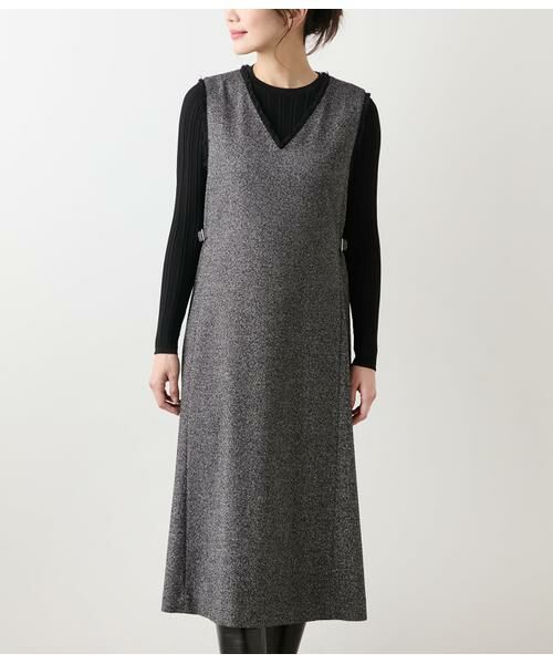 NEWYORKER L-SIZE / ニューヨーカー エルサイズ ミニ丈・ひざ丈ワンピース | TRツイルツィード Vネックジャンパースカート | 詳細9