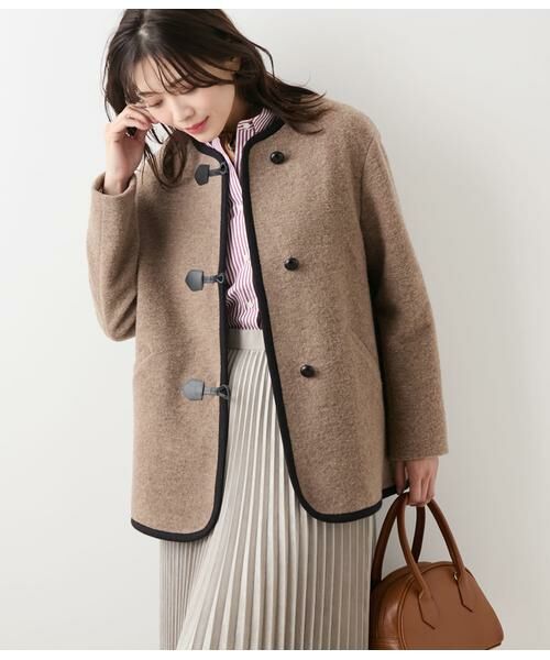 NEWYORKER L-SIZE / ニューヨーカー エルサイズ ダッフルコート | スライバーニット ノーカラーダッフルコート(ベージュ)