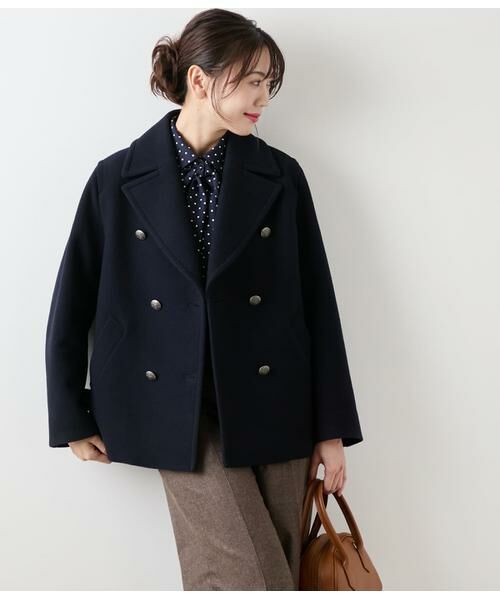 NEWYORKER L-SIZE/ニューヨーカー エルサイズ ラムウールモッサ ピーコート ネイビー L15号