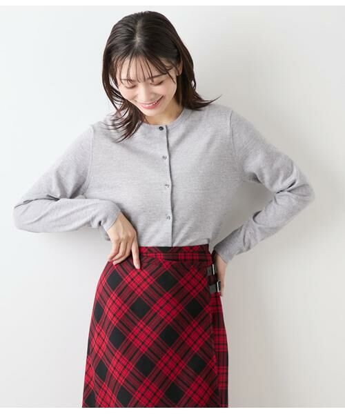 NEWYORKER L-SIZE / ニューヨーカー エルサイズ カーディガン・ボレロ | キャッシュウール クルーネックカーディガン(ライトグレー)