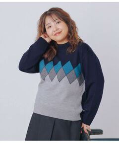 NEWYORKER L-SIZE / ニューヨーカー エルサイズ ニット・セーター | エクストラファインメリノウール モダンアーガイルハイネックプルオーバー