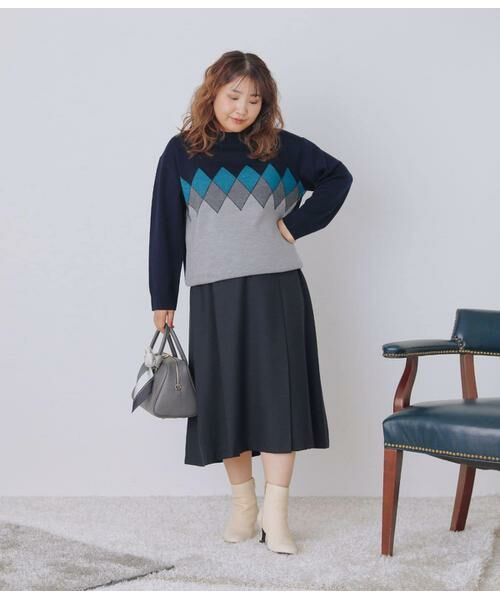 NEWYORKER L-SIZE / ニューヨーカー エルサイズ ニット・セーター | エクストラファインメリノウール モダンアーガイルハイネックプルオーバー | 詳細6