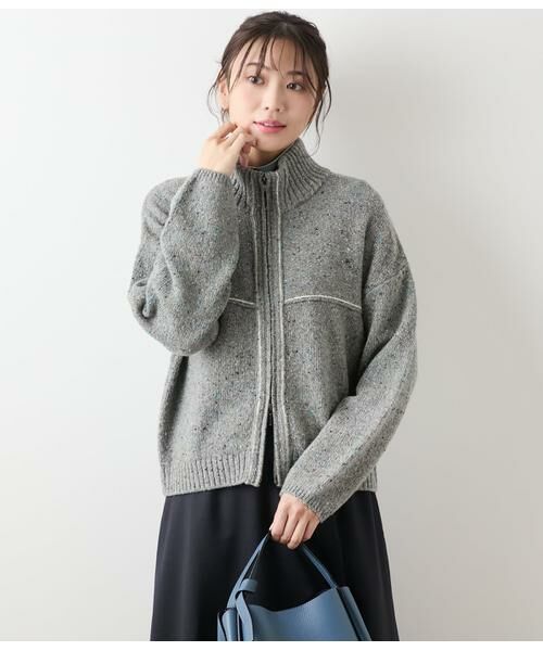 NEWYORKER L-SIZE/ニューヨーカー エルサイズ ネップミックス天竺 ダブルジップニットブルゾン グレー L15号