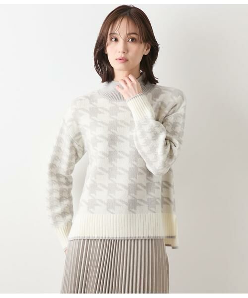 NEWYORKER L-SIZE/ニューヨーカー エルサイズ 千鳥柄ダブルジャカード ハイネックプルオーバー ライトグレー L15号