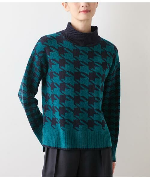 NEWYORKER L-SIZE / ニューヨーカー エルサイズ ニット・セーター | 千鳥柄ダブルジャカード ハイネックプルオーバー | 詳細1