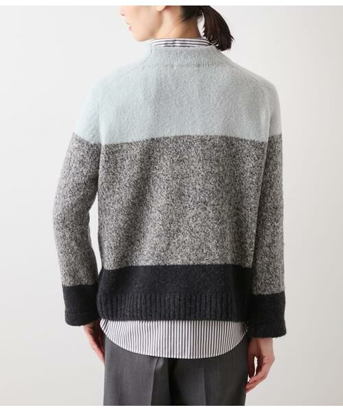NEWYORKER L-SIZE / ニューヨーカー エルサイズ ニット・セーター | ウールナイロンブークレー ビルドネック配色プルオーバー | 詳細2