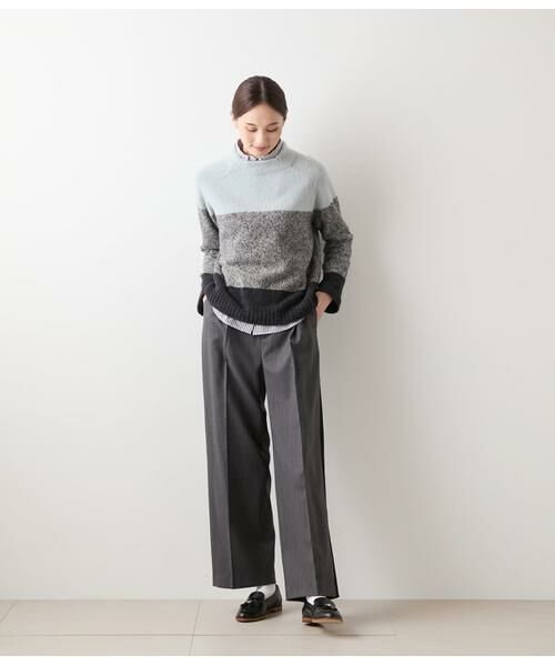 NEWYORKER L-SIZE / ニューヨーカー エルサイズ ニット・セーター | ウールナイロンブークレー ビルドネック配色プルオーバー | 詳細3