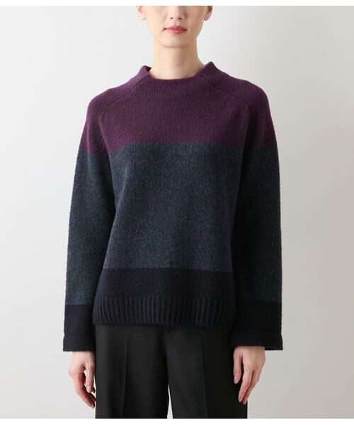 NEWYORKER L-SIZE / ニューヨーカー エルサイズ ニット・セーター | ウールナイロンブークレー ビルドネック配色プルオーバー | 詳細6