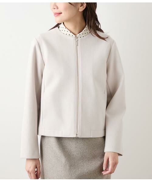 NEWYORKER L-SIZE / ニューヨーカー エルサイズ レザーブルゾン・ジャケット | ジャージーメルトン ノーカラーブルゾン | 詳細1