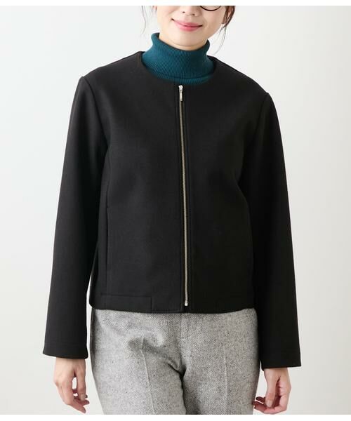 NEWYORKER L-SIZE / ニューヨーカー エルサイズ レザーブルゾン・ジャケット | ジャージーメルトン ノーカラーブルゾン | 詳細8