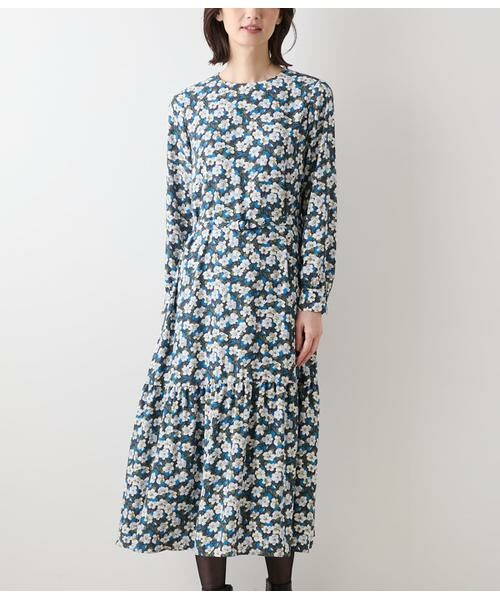 NEWYORKER L-SIZE / ニューヨーカー エルサイズ ミニ丈・ひざ丈ワンピース | ビオラフラワープリント ティアードギャザーロングワンピース | 詳細12