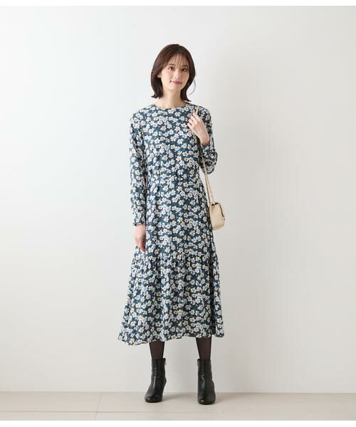NEWYORKER L-SIZE / ニューヨーカー エルサイズ ミニ丈・ひざ丈ワンピース | ビオラフラワープリント ティアードギャザーロングワンピース | 詳細13