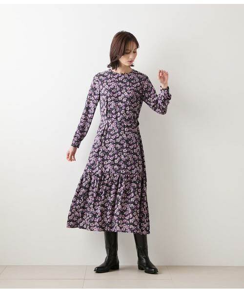 NEWYORKER L-SIZE / ニューヨーカー エルサイズ ミニ丈・ひざ丈ワンピース | ビオラフラワープリント ティアードギャザーロングワンピース | 詳細9