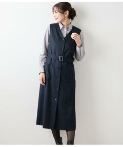 NEWYORKER L-SIZE / ニューヨーカー エルサイズ ミニ丈・ひざ丈ワンピース | デニム調メランジストライプ Vネックジャンパースカート